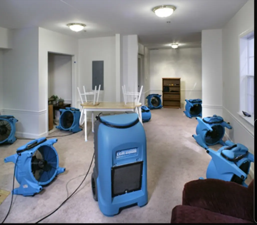 Air movers and dehumidifier setup for Water Extraction & Removal in Mason